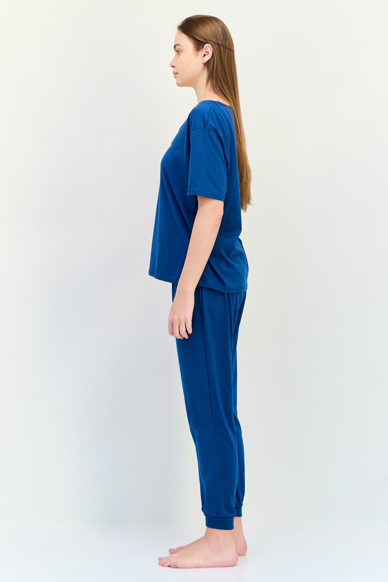 PUMA Women 2 Pieces Sleepwear Set T-shirt And Pants, Teal Blue - Image 3