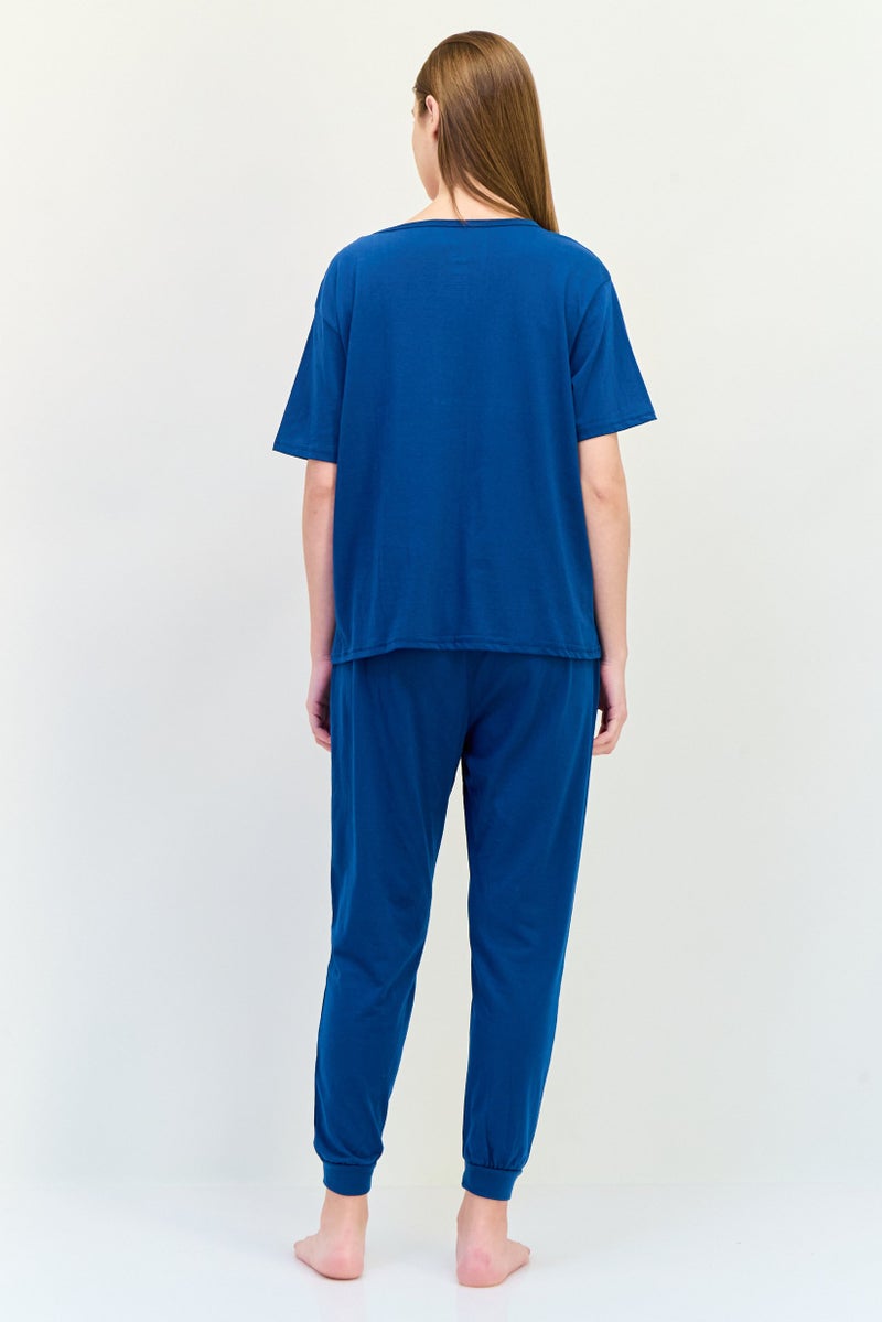 PUMA Women 2 Pieces Sleepwear Set T-shirt And Pants, Teal Blue - Image 4