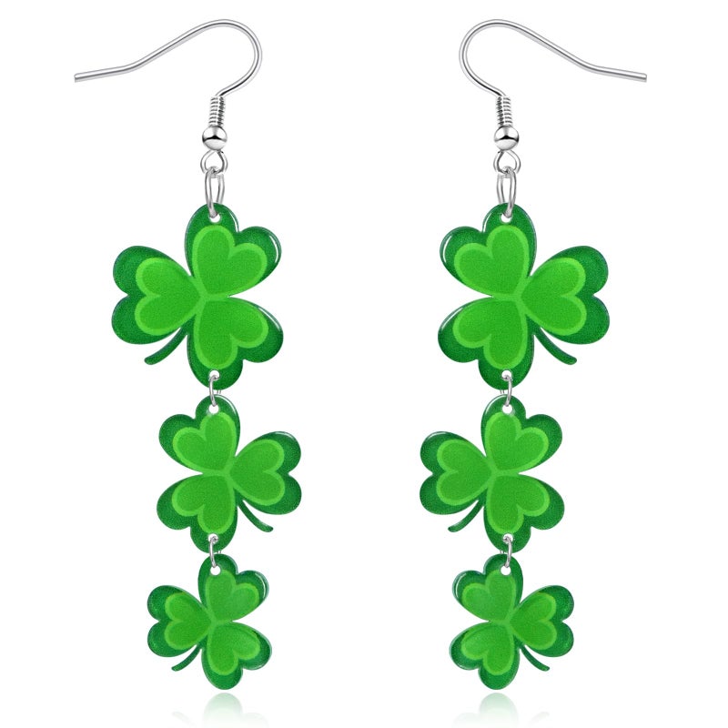 Mintolex St Patricks Day Earrings Shamrock Drop Dangle for Women Acrylic Clover Earrings Irish Jewelry Gift with Festive Green Design Saint Patricks Day Accessories - Image 1