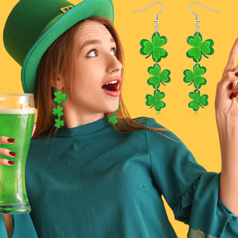 Mintolex St Patricks Day Earrings Shamrock Drop Dangle for Women Acrylic Clover Earrings Irish Jewelry Gift with Festive Green Design Saint Patricks Day Accessories - Image 3