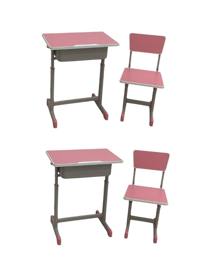 SMART HOME Children's Study Desk Set, 2 Tables +2 Chairs | Study Table and Chair Set with Fiberglass Top and Iron Legs | Table Size: 60x40x80 cm and Chair Size: 30x34x50 cm | Adjustable Home Study Set  - Image 1