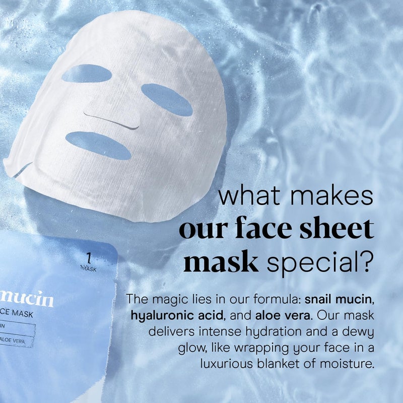 Baebody Snail Mucin Face Sheet Mask (6 pcs) - Anti Aging and Moisturizing Face Mask with Hyaluronic Acid - Deep Hydration for Youthful Skin - Image 3