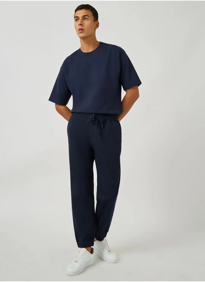 Styli Styli Solid Relaxed Fit Elasticated Cuffed Joggers with Drawstring