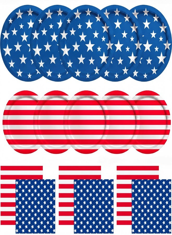 Rtteri 200 Pcs 4th of July Paper Plates and Napkins, Patriotic Party Supplies Tableware Set, Disposable Red White Blue Paper Plates & Napkins for Independence Day American Flag, Veterans Day - Image 1