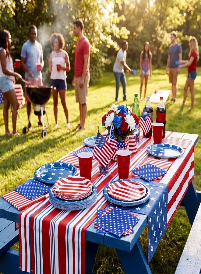 Rtteri 200 Pcs 4th of July Paper Plates and Napkins, Patriotic Party Supplies Tableware Set, Disposable Red White Blue Paper Plates & Napkins for Independence Day American Flag, Veterans Day - Image 4