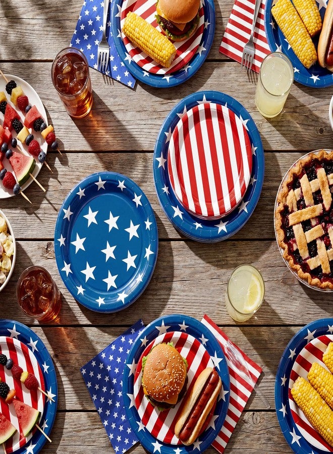 Rtteri 200 Pcs 4th of July Paper Plates and Napkins, Patriotic Party Supplies Tableware Set, Disposable Red White Blue Paper Plates & Napkins for Independence Day American Flag, Veterans Day - Image 5