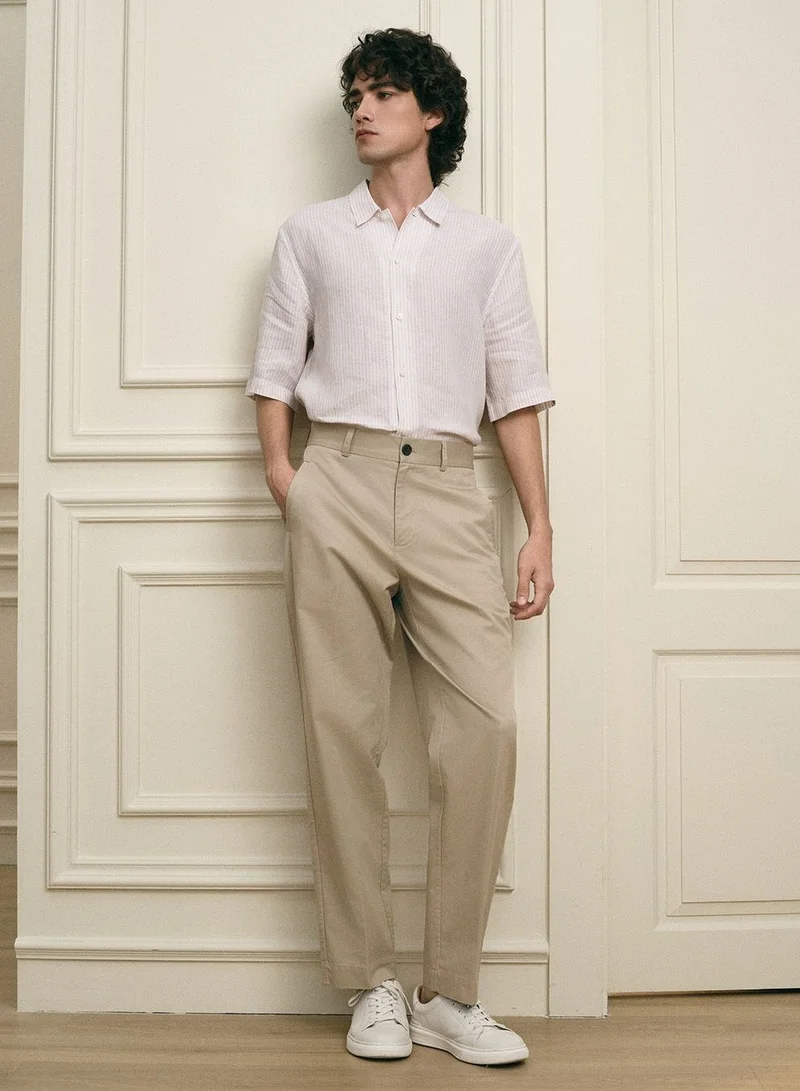 جيوردانو Men Regular Tencel Cotton Khaki Pants