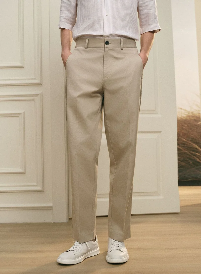 جيوردانو Men Regular Tencel Cotton Khaki Pants
