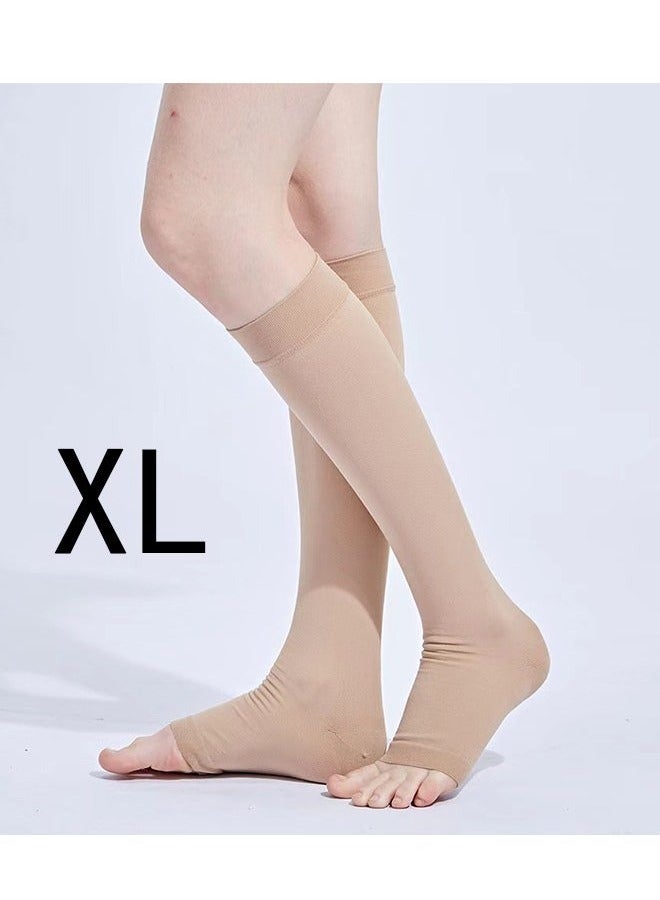 Generic Compression Socks, 20-30 mmHg Open Toe Women Skin-Colored Calf Support Mid-Calf Health Stretch Socks for Men and Women Shin Splints Varicose Vein Recovery XL  - Image 1