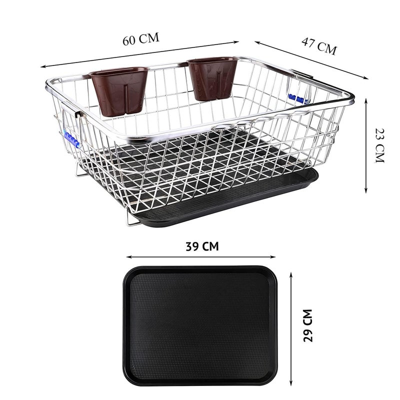 VISHVA 60 x 47 x 23 Cm Stainless Steel Dish Drainer Rack with Drip TrayUtensil Drying Stand for Kitchen Steel with Tray 60x47x232 Spoon Stand - Image 2