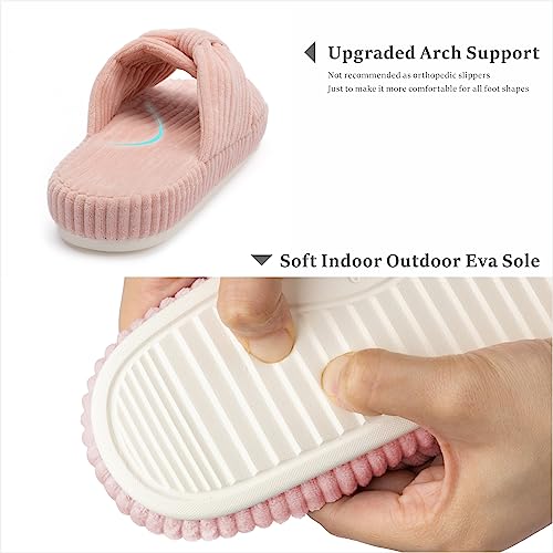 Chantomoo Slippers for Women Memory Foam House Bedroom Corduroy Bow Crossbands Slide Slipper Shoes Comfy Trendy Gift Slippers Pink Size 9 10 8.5 - Image 4