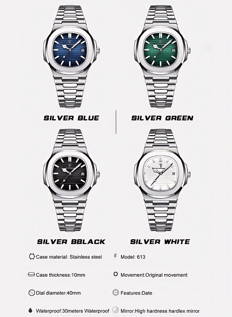 POEDAGAR Watch For Men Stainless Steel Quartz Luminous Water Resistant Watch - Image 4