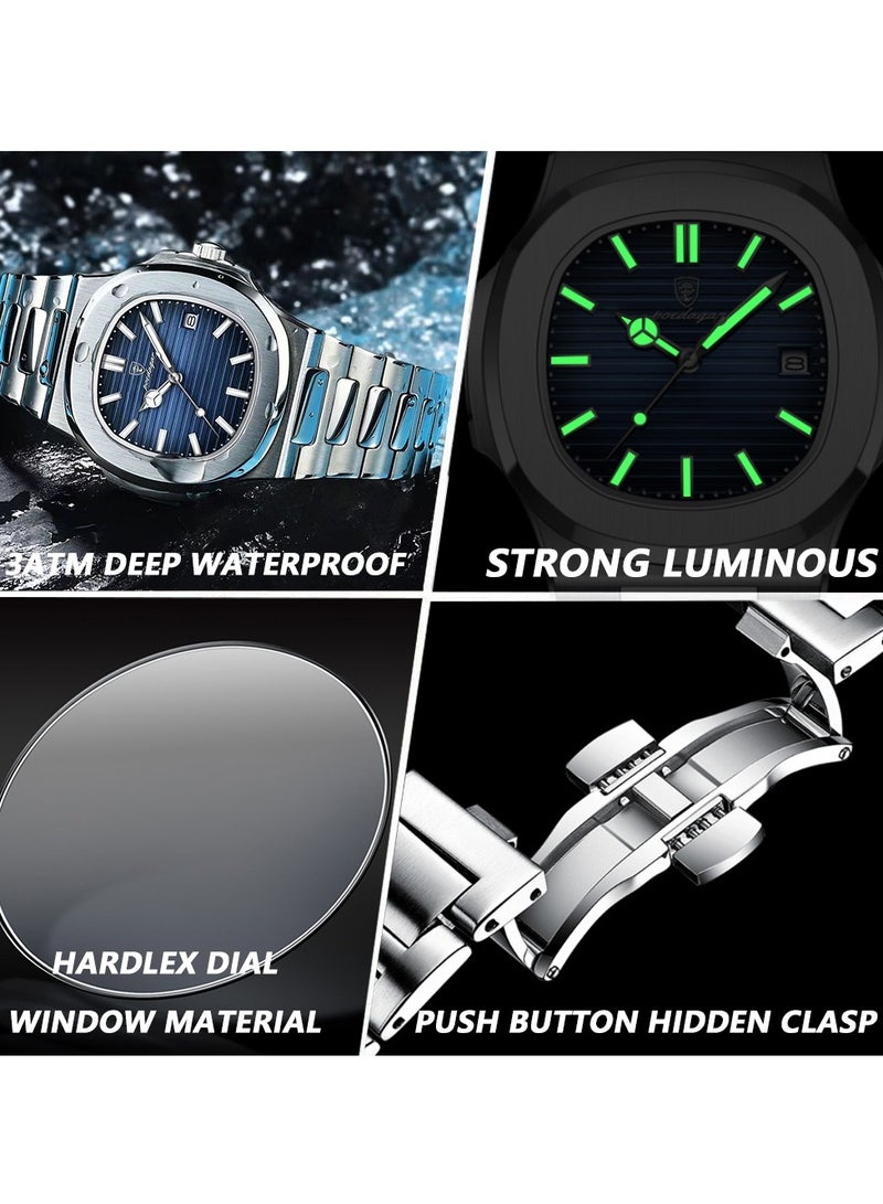 POEDAGAR Watch For Men Stainless Steel Quartz Luminous Water Resistant Watch - Image 5
