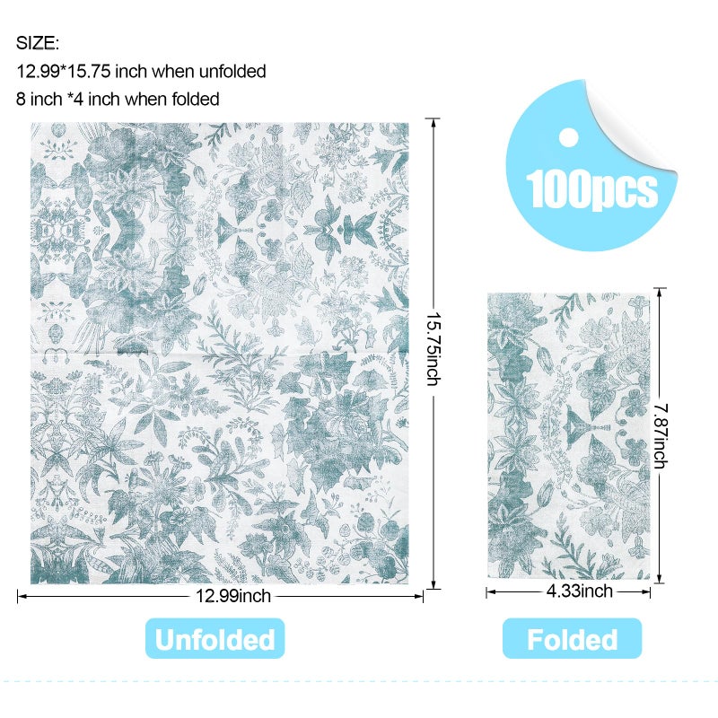 YOCHANDA 100 pack Floral Linen Feel Disposable Bathroom Napkins - Image 1