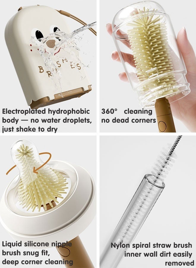 Portable Bottle Brush Cleaner Set, Travel Bottle Cleaner Kit for Baby with Silicone Bottle, Nipple and Straw Brush, Stirring Head, Soap Dispenser, Drying Rack and Storage Box, Pink - Image 5