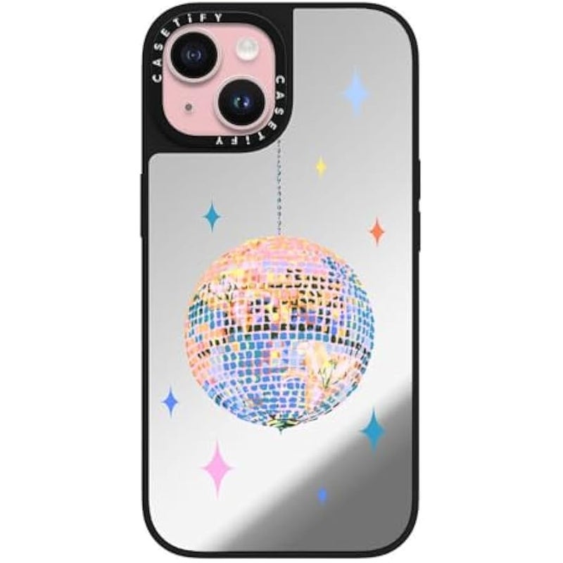 Casetify Mirror iPhone 15 Case 【Reflective / 4.9ft Drop Protection/Compatible with Magsafe】 - Disco - Silver on Black - Image 1