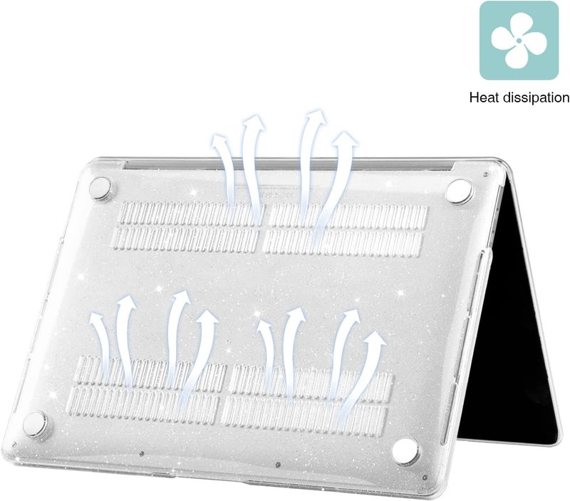 Eoocoo Hard Case Compatible with MacBook Air 13.3 inch M1 Chip 2021-2018 with Retina Display, Air 13.3 inch Plastic Protective Case + Transparant Keyboard Cover + Screen Protector, Sparkly Clear - Image 5