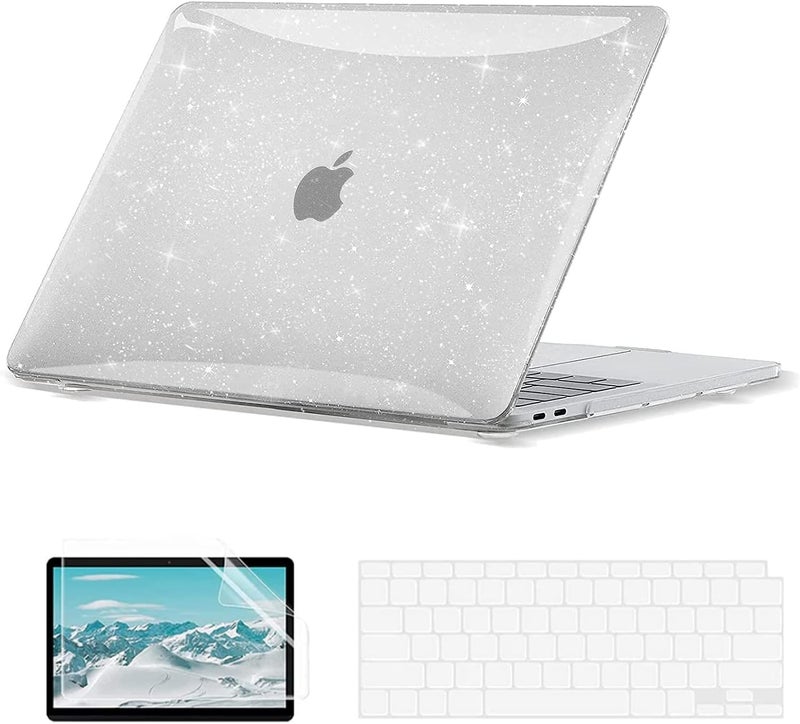 Eoocoo Hard Case Compatible with MacBook Air 13.3 inch M1 Chip 2021-2018 with Retina Display, Air 13.3 inch Plastic Protective Case + Transparant Keyboard Cover + Screen Protector, Sparkly Clear - Image 1