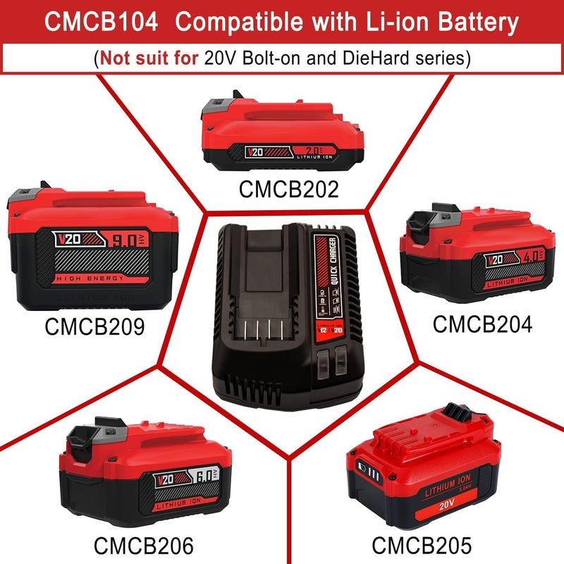 Tueddur 20V Max Battery Charger Replacement for Craftsman CMCB104,Compatible with Lithium Batteries CMCB101 CMCB204 CMCB202 CMCB201 CMCB209 CMCB205 CMCB102 CMCB100 (CMCB104) - Image 5