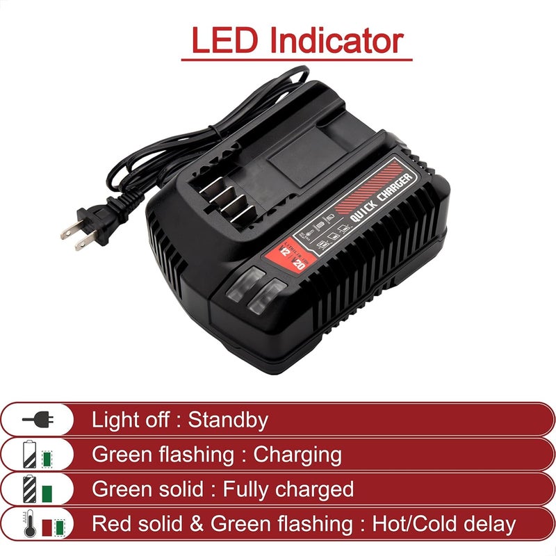 Tueddur 20V Max Battery Charger Replacement for Craftsman CMCB104,Compatible with Lithium Batteries CMCB101 CMCB204 CMCB202 CMCB201 CMCB209 CMCB205 CMCB102 CMCB100 (CMCB104) - Image 4