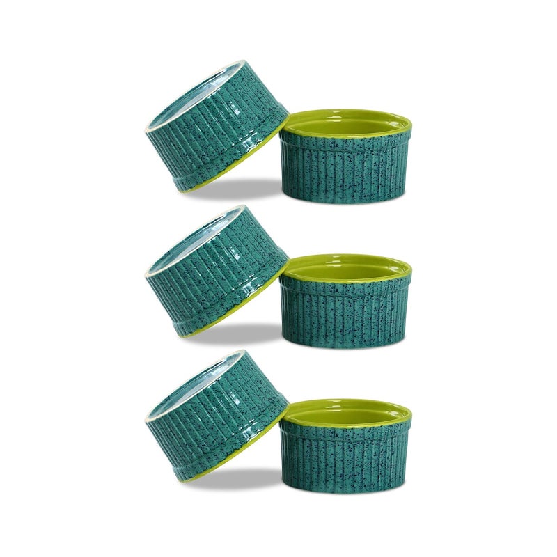 Caffeine Ceramic Handmade Glossy Turquoise Green Ramekin bowl Set of 6 - Image 1