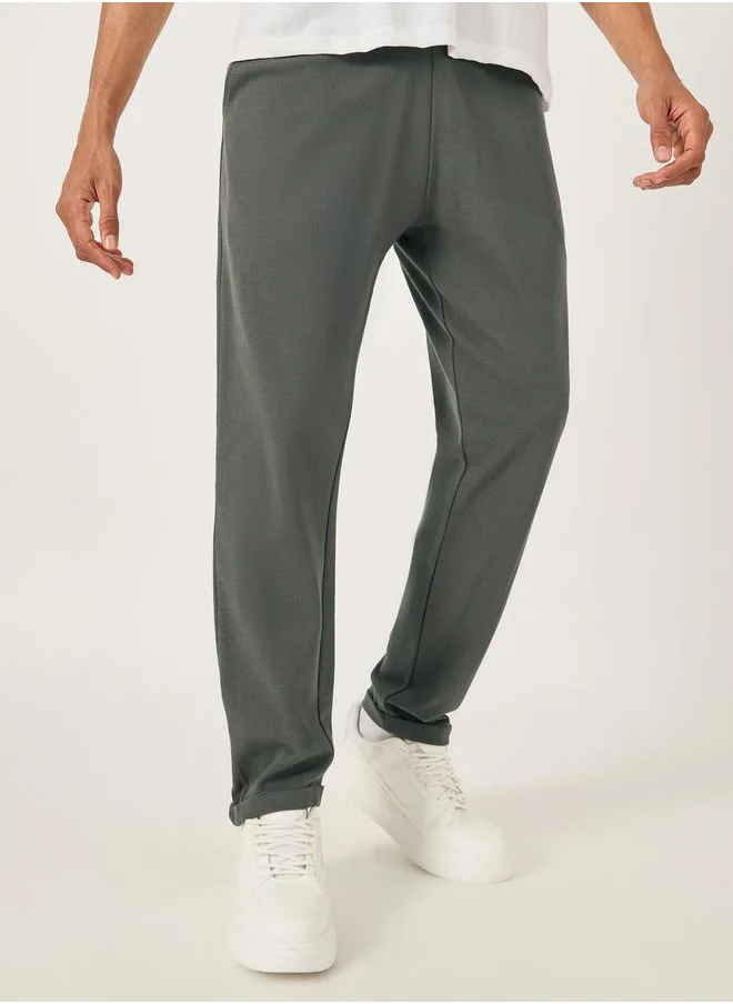 Styli Slim Fit Pique Knit Pants with Turn-Up Hem