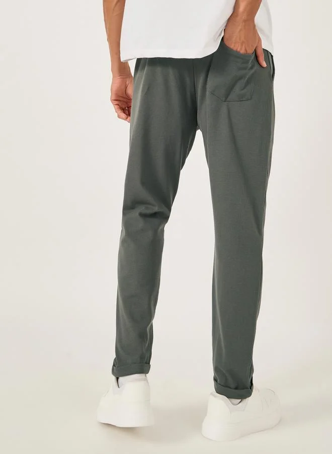 Styli Slim Fit Pique Knit Pants with Turn-Up Hem