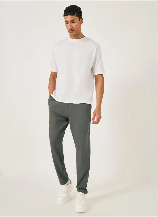 Styli Slim Fit Pique Knit Pants with Turn-Up Hem
