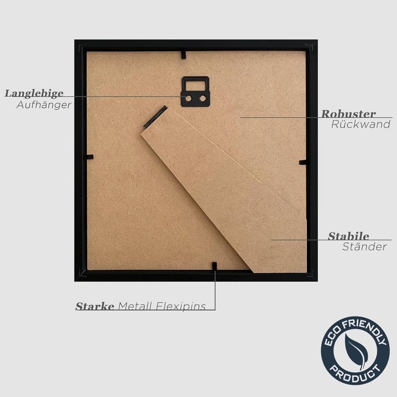 إطار صور VUVUZULA 20 × 20 سم خشب أسود مربع مجموعة من 3 إطار خشبي إطار صور إطار MDF مع حامل 12 × 12 سم تطبيقات مختلفة - Image 4