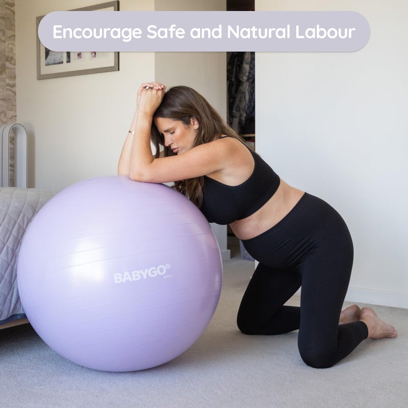 BABYGO Birthing Ball - Pregnancy Yoga Labor & Exercise Ball & Book Set Trimester Targeting, Maternity Physio, Birth & Recovery Plan Included Anti Burst Eco Friendly (Lavender, 75cm) - Image 2
