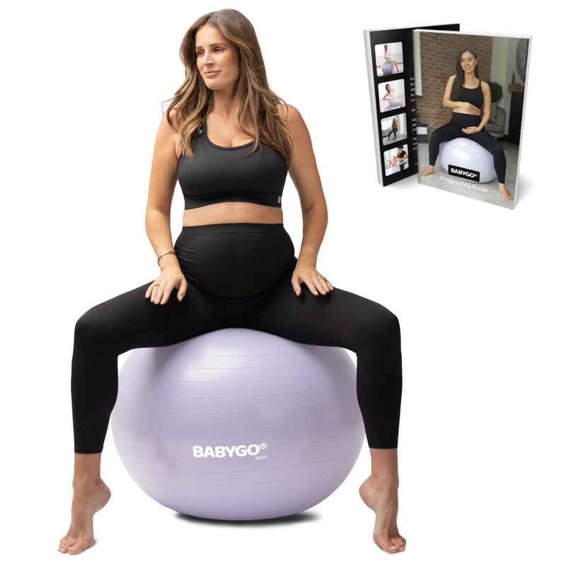BABYGO Birthing Ball - Pregnancy Yoga Labor & Exercise Ball & Book Set Trimester Targeting, Maternity Physio, Birth & Recovery Plan Included Anti Burst Eco Friendly (Lavender, 75cm) - Image 1