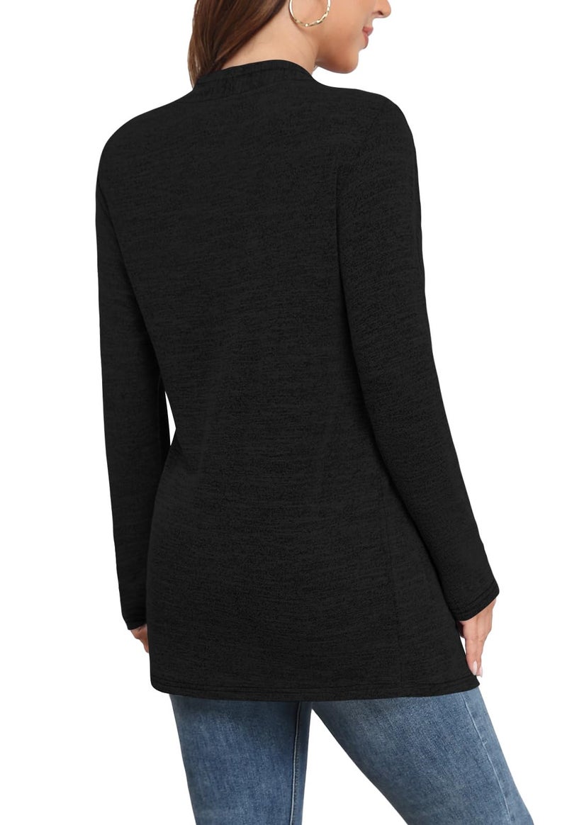 Yincro Womens Lightweight Cardigan Long Sleeve Open Front Casual Sweater Cardigans with Pockets (Black, L) - Image 2