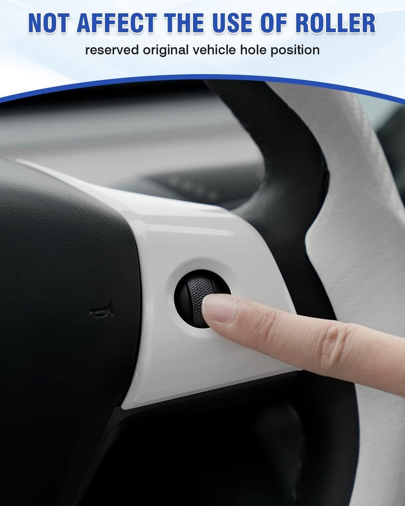 Canvcle Steering Wheel Cover for Telsa Model 3/Model Y Accessories Carbon Fiber Steering Wheel Cover Protector Anti-Slip, Comfortable Grip, Breathable, White 5PCS(NOT for Highland and Juniper) - Image 4