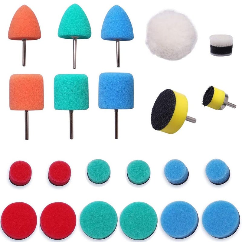 SI FANG 22 Pcs Mini Buffing Polishing Pads Kit, Car Details Mini Polisher Foam Pads for Drill Rotary Tool Buffer Tight Area Detailing Paint Polish Waxing & Glaze, Interior Headlight Door Handles - Image 1