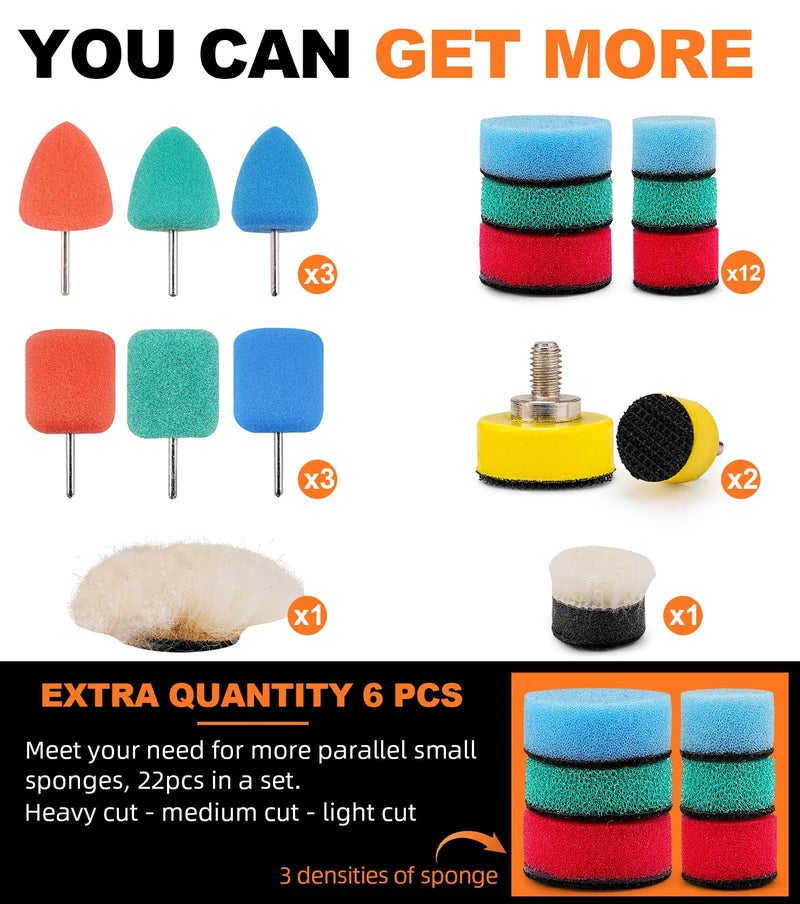 SI FANG 22 Pcs Mini Buffing Polishing Pads Kit, Car Details Mini Polisher Foam Pads for Drill Rotary Tool Buffer Tight Area Detailing Paint Polish Waxing & Glaze, Interior Headlight Door Handles - Image 5