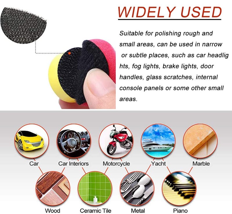 SI FANG 22 Pcs Mini Buffing Polishing Pads Kit, Car Details Mini Polisher Foam Pads for Drill Rotary Tool Buffer Tight Area Detailing Paint Polish Waxing & Glaze, Interior Headlight Door Handles - Image 4