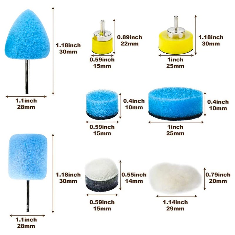SI FANG 22 Pcs Mini Buffing Polishing Pads Kit, Car Details Mini Polisher Foam Pads for Drill Rotary Tool Buffer Tight Area Detailing Paint Polish Waxing & Glaze, Interior Headlight Door Handles - Image 2