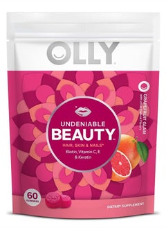 Undeniable Beauty Gummy, For Hair, Skin, Nails, Biotin, Vitamin C, Keratin, Chewable Supplement, Grapefruit, 30 Day Supply - 60 Count