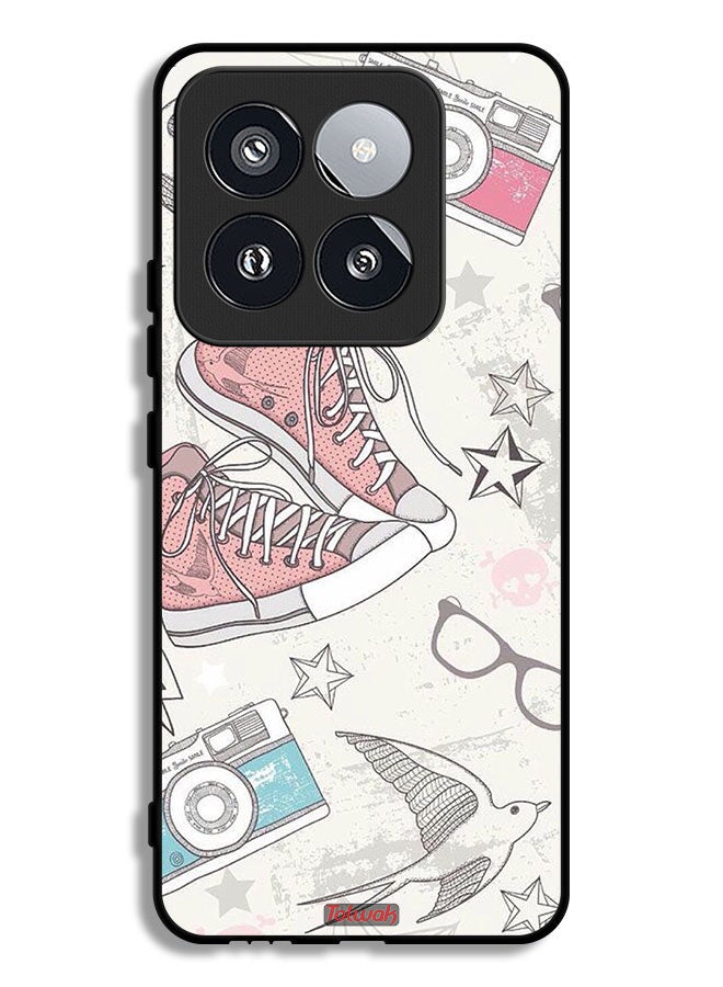 Tolwak Xiaomi 14 Pro Protective Case Cover Canva Shoes And Camera Art - Image 1