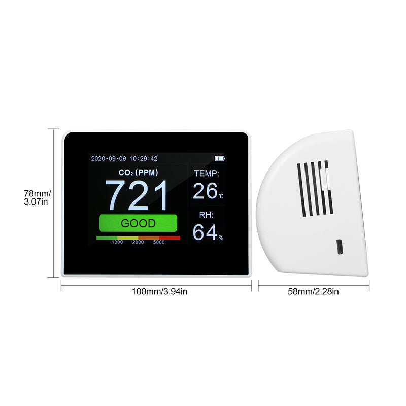 3-In-1 Air Quality Detector 3.5-Inch TFT HD Color Display - 65,534 Groups Data Logging CO2 Meter for Home Office Car Bedroom Classroom - Image 4