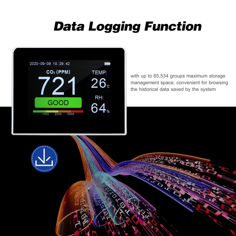 3-In-1 Air Quality Detector 3.5-Inch TFT HD Color Display - 65,534 Groups Data Logging CO2 Meter for Home Office Car Bedroom Classroom - Image 5