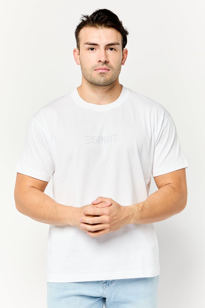 ESPRIT Men Crew Neck Short Sleeve Brand Logo T-Shirt, White - Image 1