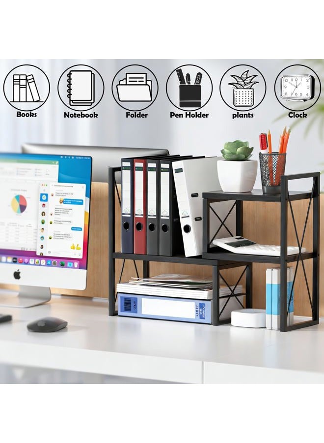 Yelinkws Desktop Shelf Organizer,Small Bookshelf for Office,Wood Desk Top Shelves, Office Organization and Storage,Black - Image 2