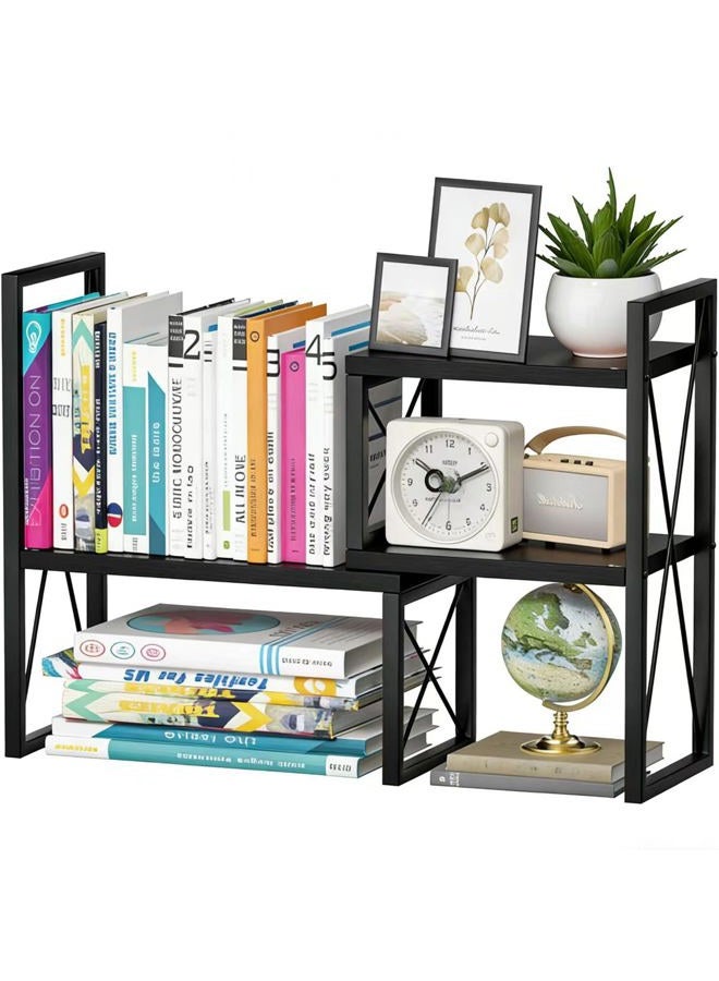 Yelinkws Desktop Shelf Organizer,Small Bookshelf for Office,Wood Desk Top Shelves, Office Organization and Storage,Black - Image 1