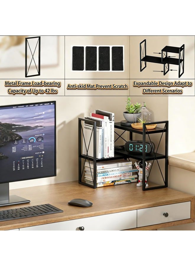 Yelinkws Desktop Shelf Organizer,Small Bookshelf for Office,Wood Desk Top Shelves, Office Organization and Storage,Black - Image 5