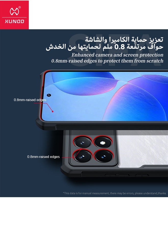 إكسوند حافظة هاتف Xiaomi POCO X6 Pro، لوحة خلفية من الأكريليك الشفاف + غطاء إطار ناعم من مادة TPU باللون الأسود، غطاء حماية مقاوم للسقوط من الدرجة العسكرية SGS لهاتف Xiaomi POCO X6 Pro 5G، شفاف/أسود  - Image 4