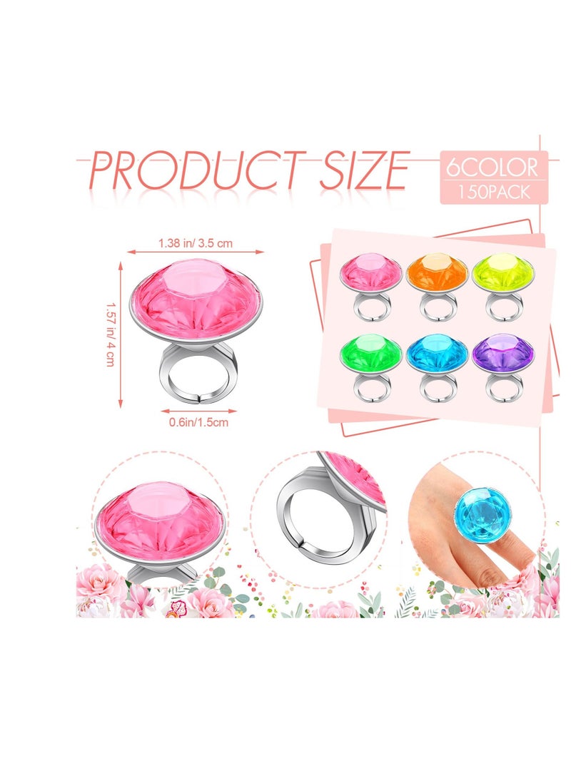 SOLARAE Plastic Diamond Ring, 100 Pcs Assorted Colors Glitter Jewel Rings, Fake Rings Small Toy Pack for Prizes, Birthday Decorations, Carnival Prizes, Treasure Chest Toys, Favors for Kids - Image 2