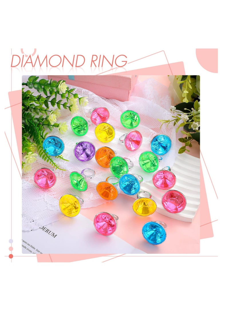SOLARAE Plastic Diamond Ring, 100 Pcs Assorted Colors Glitter Jewel Rings, Fake Rings Small Toy Pack for Prizes, Birthday Decorations, Carnival Prizes, Treasure Chest Toys, Favors for Kids - Image 4