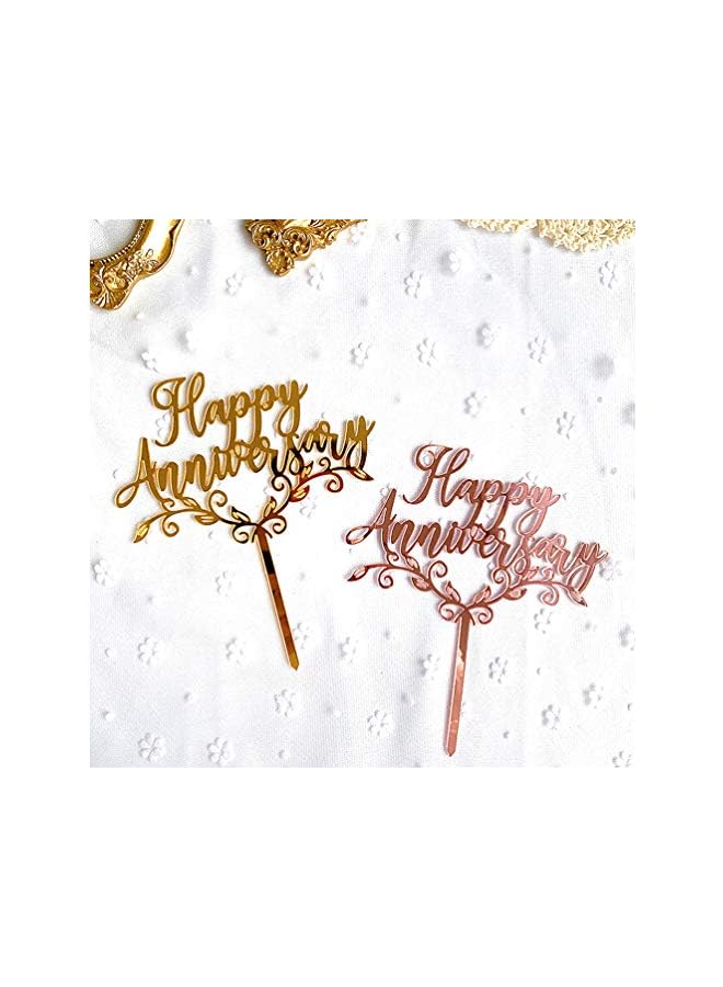 S-TOP Happy Anniversary Cake Topper Rose Gold Golden Glitter Acrylic Anniversary Birthday Cupcake Topper for Wedding Birthday Party Decoration 6PCS - Image 4