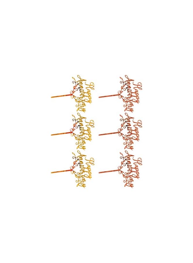 S-TOP Happy Anniversary Cake Topper Rose Gold Golden Glitter Acrylic Anniversary Birthday Cupcake Topper for Wedding Birthday Party Decoration 6PCS - Image 5